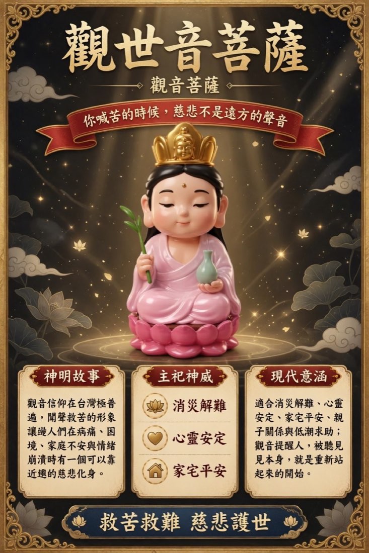 觀世音菩薩繁體中文簡介牌卡