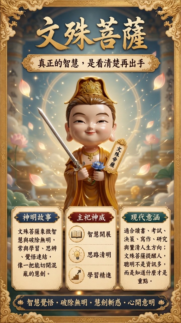 文殊菩薩繁體中文簡介牌卡