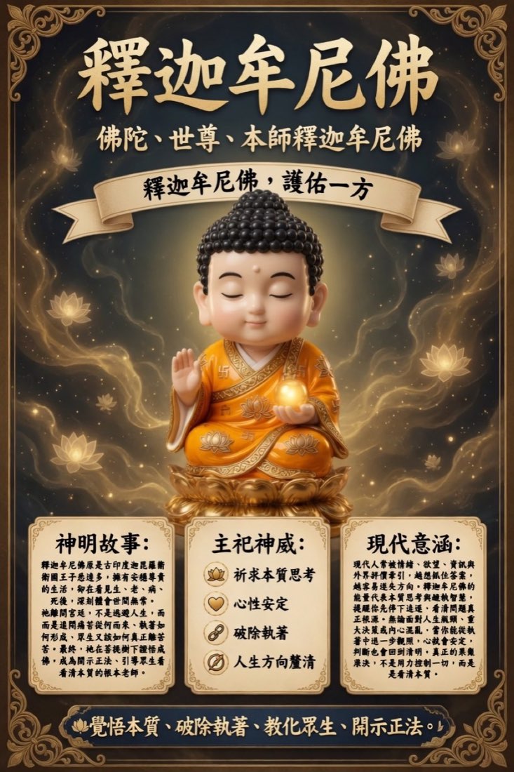 釋迦牟尼佛繁體中文簡介牌卡