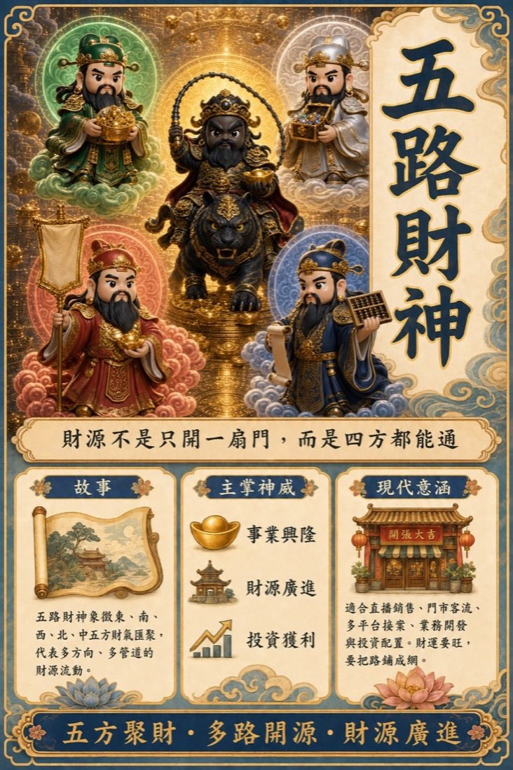 五路財神繁體中文簡介牌卡